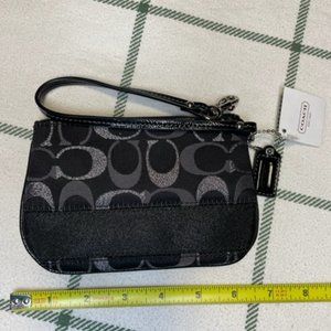Coach Black Silver  Signature Small Canvas Wristlet Removable Strap Wristlet